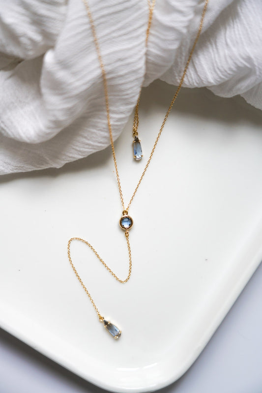 Blue Gemstone Back Necklace