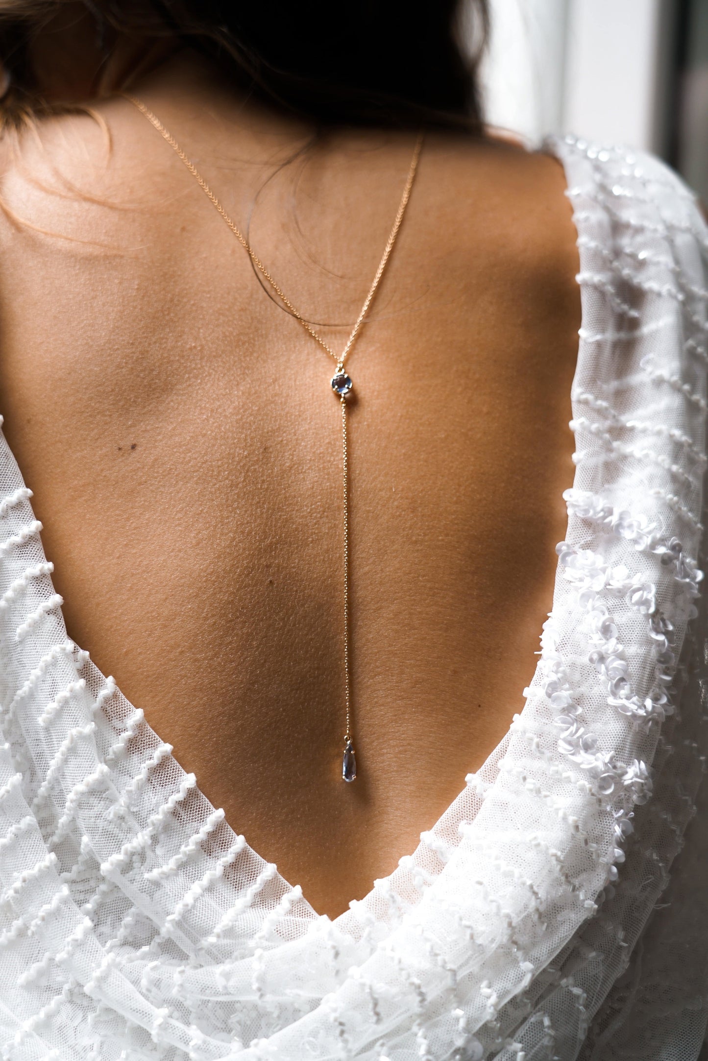 Blue Gemstone Back Necklace