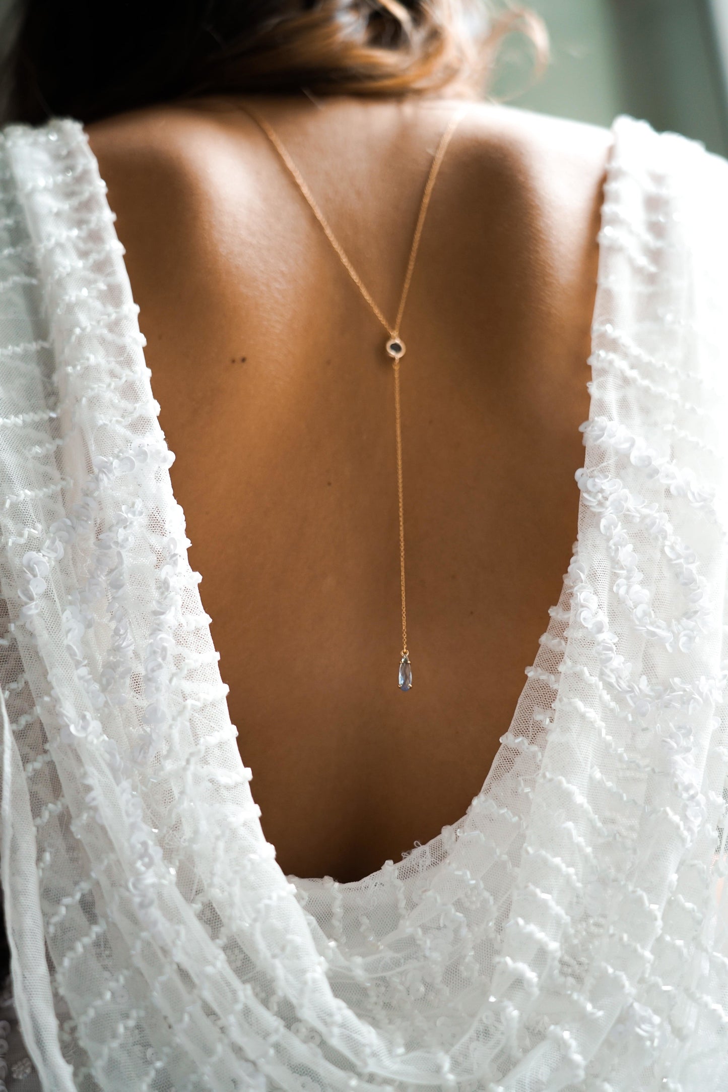 Blue Gemstone Back Necklace