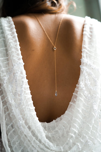 Blue Gemstone Back Necklace