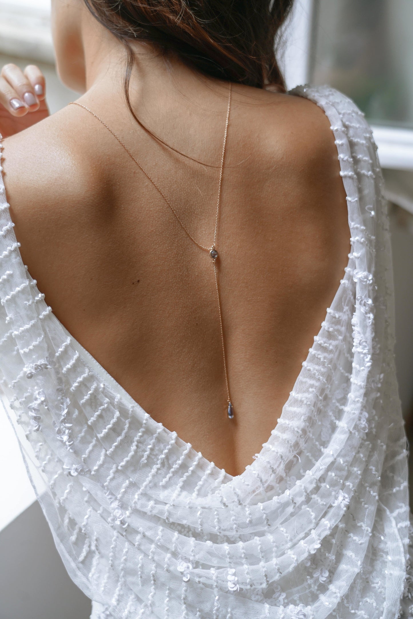 Blue Gemstone Back Necklace